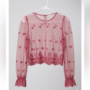 Story On Sheer Embroidered Pink Top
